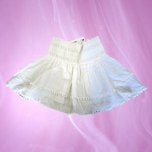 Apiece Apart White Boho Ruffle Pom pom mini skirt size 4